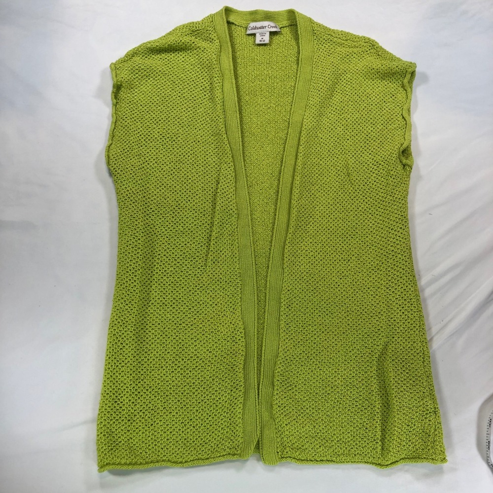 Coldwater Creek‎ Womens Lime Green Open Front Crochet Knit Cardigan Vest Size M